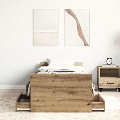 Bedframe zonder matras spaanplaat artisanaal eikenkleurig