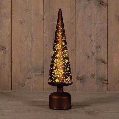 Kerstboompje glas met sterren 10led warm wit d10x39 cm donkerbruin/goud Anna's Collection - Annas collection