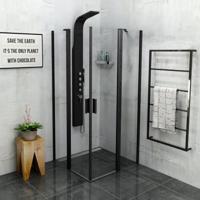 Douchecabine Sapho Zoom Line Black Draaideur 90x90 cm 6 mm Gecoat Glas Mat Zwart Sapho - thumbnail