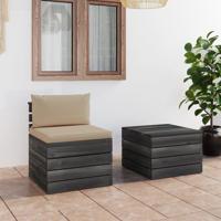 2-delige Loungeset met kussens pallet massief grenenhout - thumbnail