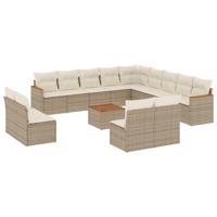 13-delige Loungeset met kussens poly rattan beige - thumbnail