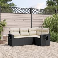 4-delige Loungeset met kussens poly rattan zwart - thumbnail