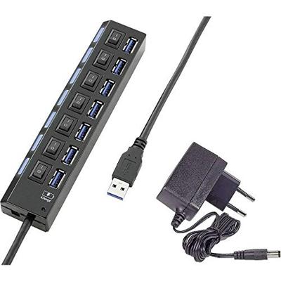 Renkforce 7 poorten USB-hub Individueel schakelbaar, Met status-LEDs, Met iPad-laadpoort Zwart