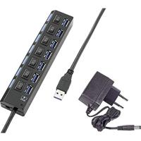 Renkforce 7 poorten USB-hub Individueel schakelbaar, Met status-LEDs, Met iPad-laadpoort Zwart - thumbnail