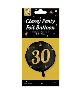 Classy Folieballon 30 Jaar Zwart/Goud (46cm)
