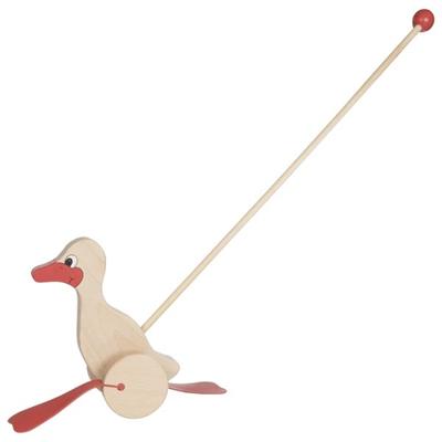 Goki houten duwfiguur eend naturel