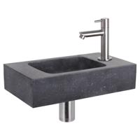 Differnz fonteinset bombai black natuursteen kraan recht mat chroom 40 x 22 x 9 cm - thumbnail
