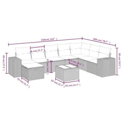 9-delige Loungeset met kussens poly rattan gemengd beige