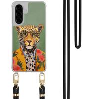 Samsung Galaxy A36 hoesje met zwart koord - Luipaard hipster - thumbnail