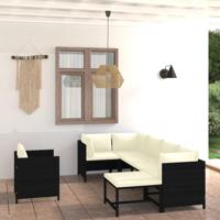 7-delige Loungeset met kussens poly rattan zwart - thumbnail