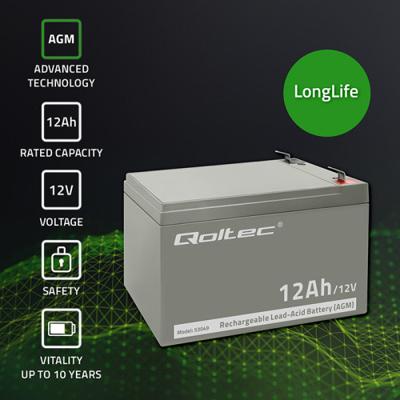 Qoltec 53049 AGM-accu | 12V | 12Ah