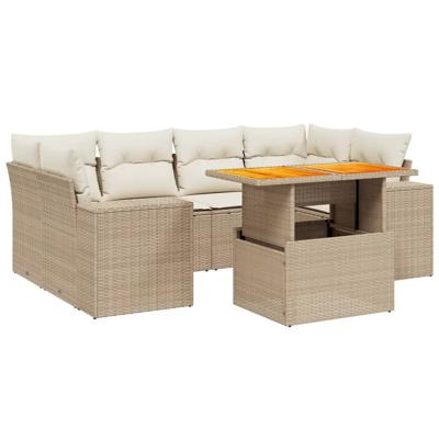 7-delige Loungeset met kussens poly rattan beige