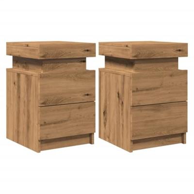 Nachtkastjes 2 st met LED 35x39x55 cm hout artisanaal eiken
