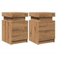 Nachtkastjes 2 st met LED 35x39x55 cm hout artisanaal eiken - thumbnail