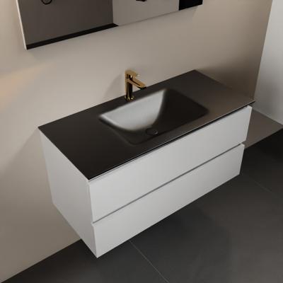 MONDIAZ AIVY 100cm badmeubel Talc, wastafel Urban solid surface midden 1 kraangat met spiegel (AI-351321URBAN-SI - AI-M100TAMI - AI-S100X70)