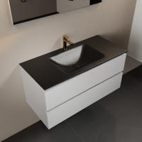 MONDIAZ AIVY 100cm badmeubel Talc, wastafel Urban solid surface midden 1 kraangat met spiegel (AI-351321URBAN-SI - AI-M100TAMI - AI-S100X70) - thumbnail