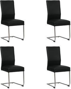 Set van 4 Zwarte leren industriële eetkamerstoelen Piece - poot rond rvs - Toledo Leer Nero (zwart leer)