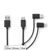 Nedis CCGP60620BK10 3-in-1 Sync And Charge-kabel Usb-a Male - Micro B Male / Type-c Male / Apple Lightning 8-pins Male 1,0 M Zwart - thumbnail