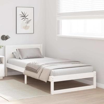 Bedframe met hoofdeinde Wit 75 x 190 cm Massief grenenhout