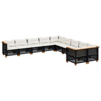 10-delige Loungeset met kussens poly rattan zwart - thumbnail