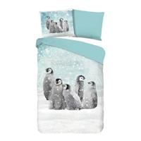 Good Morning Kinderdekbedovertrek "pinguins" - Blauw - (140x200/220 cm) - Katoen Flanel - thumbnail