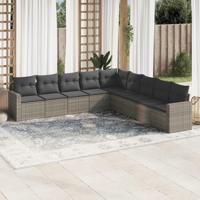 9-delige Loungeset met kussens poly rattan grijs - thumbnail