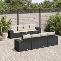 9-delige Loungeset met kussens poly rattan zwart - thumbnail