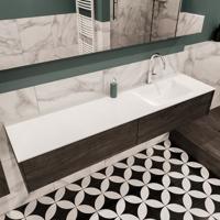 Mondiaz Lush Cloud badmeubel eiken Dark brown 180 cm 2 lades solid surface enkele spoelbak rechts 1 kraangat - thumbnail