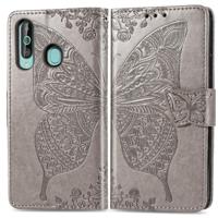 Butterfly Love bloemen reliëf horizontale Flip lederen case voor Galaxy A60 met houder & kaartsleuven & portemonnee & Lanyard (grijs) - thumbnail
