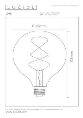Lucide G95 - Filament lamp - Ø 9,5 cm - LED Dimb. - E27 - 1x5W 2700K - Amber