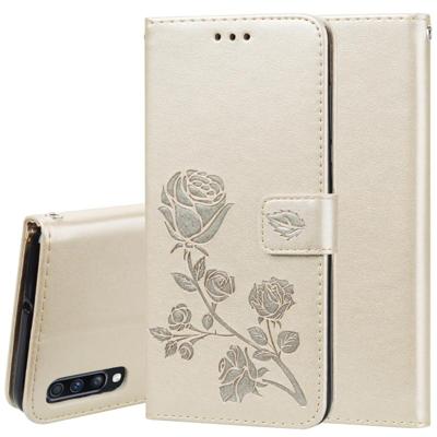 Rose reliëf horizontale Flip PU lederen case voor Galaxy A70 met houder & kaartsleuven & portemonnee (goud)