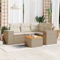 5-delige Loungeset met kussens poly rattan beige - thumbnail