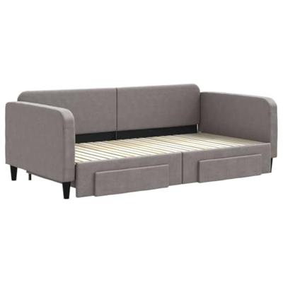 Slaapbank met onderschuifbed en lades 100x200 cm stof taupe