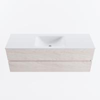 MONDIAZ VICA 140cm badmeubel onderkast Underlayment 2 lades. Wastafel CLOUD midden zonder kraangat, kleur Talc. - thumbnail