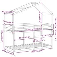 Stapelbed 75x190 cm met dak massief grenenhout - thumbnail