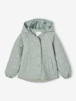 Donsjack met capuchon, lichtgewicht, met bloemen voor meisjes groengrijs - thumbnail