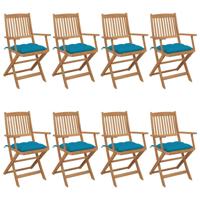 Tuinstoelen 8 st inklapbaar met kussens massief acaciahout - thumbnail