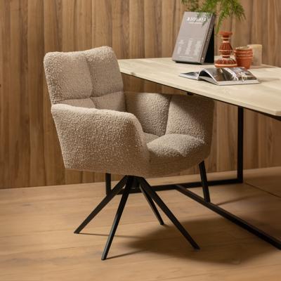 WOOOD Draaibare Eetkamerstoel 'Vinny' Bouclé met armleuning, kleur Zand