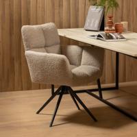 WOOOD Draaibare Eetkamerstoel 'Vinny' Bouclé met armleuning, kleur Zand - thumbnail