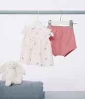 2-delig set met bloemenjurk en romper voor baby PETIT BATEAU rouge - thumbnail