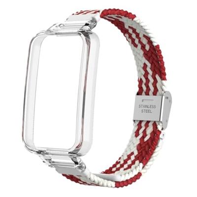 Braided nylon bandje met case - Rood met wit - Xiaomi Smart band 7 Pro Braided nylon bandje met case - Rood met wit - Xiaomi Smart band 7 Pro
