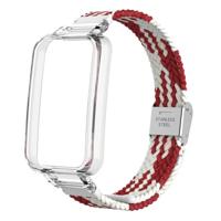 Braided nylon bandje met case - Rood met wit - Xiaomi Smart band 7 Pro - thumbnail