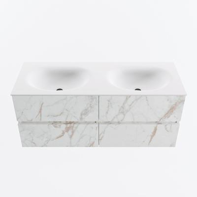 MONDIAZ VICA 120cm badmeubel onderkast Carrara 4 lades. Wastafel MOON dubbel zonder kraangat, kleur Talc.