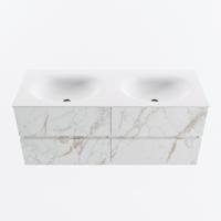 MONDIAZ VICA 120cm badmeubel onderkast Carrara 4 lades. Wastafel MOON dubbel zonder kraangat, kleur Talc. - thumbnail