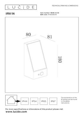 Lucide IRWIN - Wandlamp - Zonne-energie - LED Dimb. - 1x2W 3000K - IP54 - Beweging & dag/nacht sensor - Zwart Lucide IRWIN - Wandlamp - Zonne-energie - LED Dimb. - 1x2W 3000K - IP54 - Beweging & dag/nacht sensor - Zwart