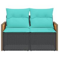 Tuinbank 2-zits met kussens poly rattan zwart - thumbnail