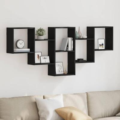 Wandplank Zwart Eiken 159x18x66 cm Bewerkt Hout