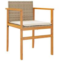 Tuinstoelen 2 st met kussens poly rattan en massief hout beige - thumbnail