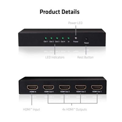 Club 3D hdmi 2.0 uhd splitter 4 ports hdmi splitter (zwart)