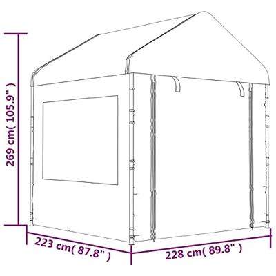 Prieel met dak 2,28x2,23x2,69 m polyetheen wit - thumbnail